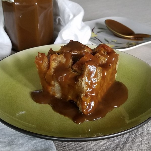 Rustic Bread Pudding with Caramel Sauce