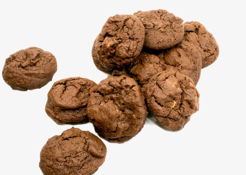 These double chocolate cookies are intensely flavored. The cocoa gives it a deep note balanced by the milk chocolate chips. The pecans add a lovely crunch and the dried cherries a sweet chewiness.