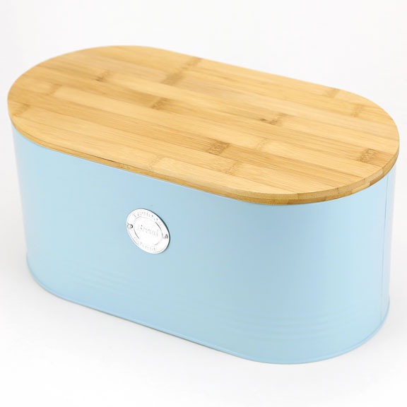 Typhoon Pebble Grery Ribbed Bread Bin Crock Storage Container With Bamboo Lid W34 x D11 cm x H20.5 cm 10.5 Litre 