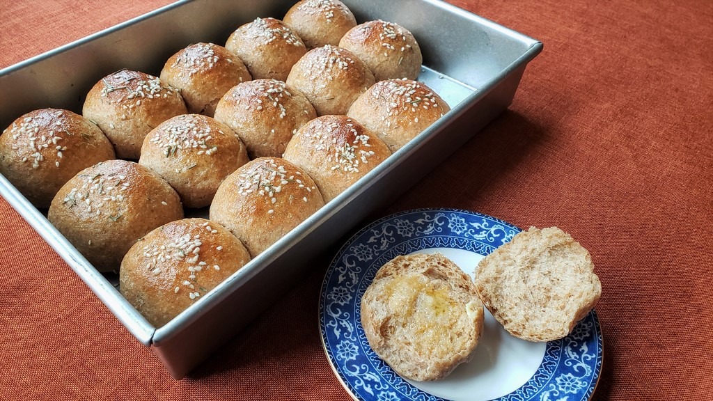 Dinner rolls made with whole grain wheat and mashed potatoes are soft and flavorful. Incorporate them into your Thanksgiving prep or leftover use, or make them any time of year.