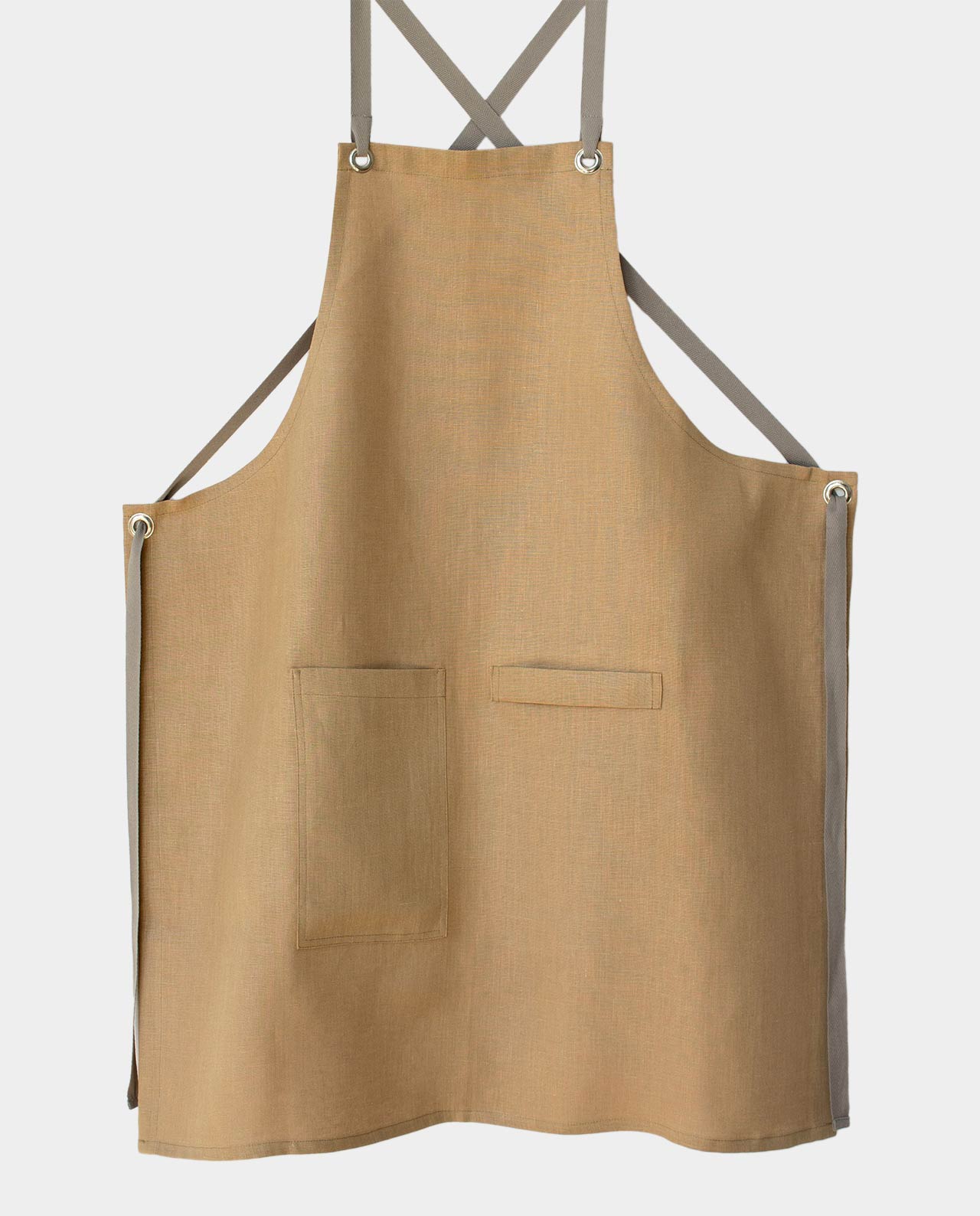 Linen Apron Cross Back with Two Pockets - stonewashed linen - pure 100%  linen flax natural beige taupe color pre-washed laundered Europe European  linen lint free Japanese style – L i n e n C a s a
