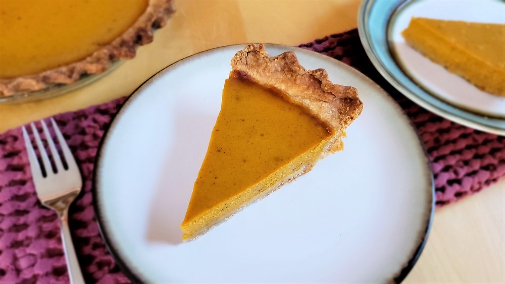 This spice-filled pumpkin pie with a sourdough crust is mostly decadent and a little bit nutritious. It has a tasty sourdough crust made from high extraction hard red winter wheat which adds fiber and additional nutrients. More flavor too.