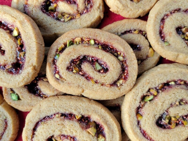 Raspberry Pistachio Pinwheel Cookies
